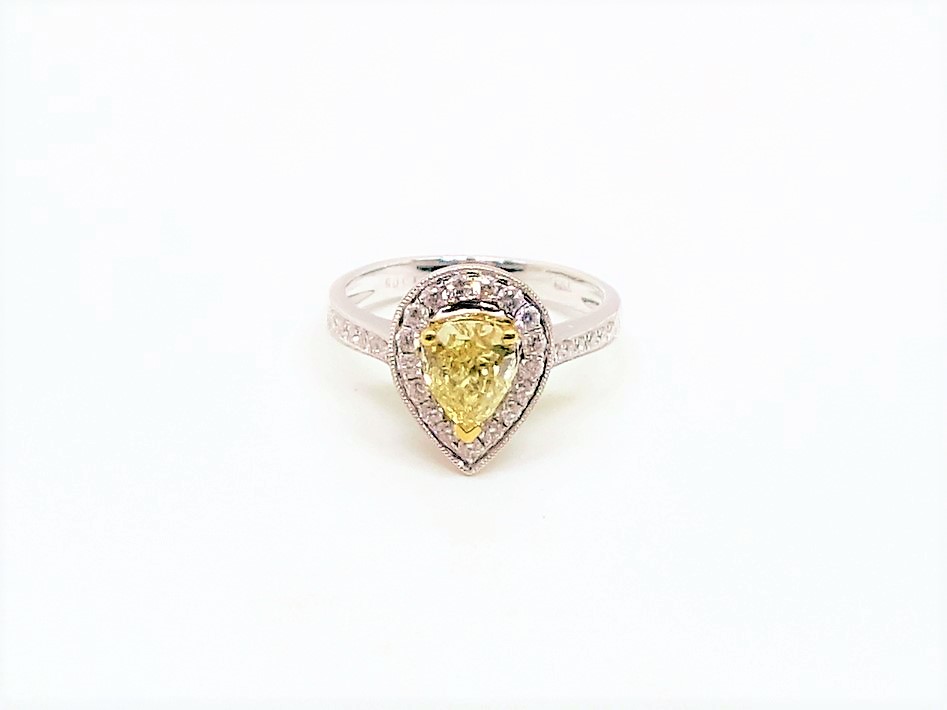 18K WG YELLOW PEAR SHAPE DIA RING