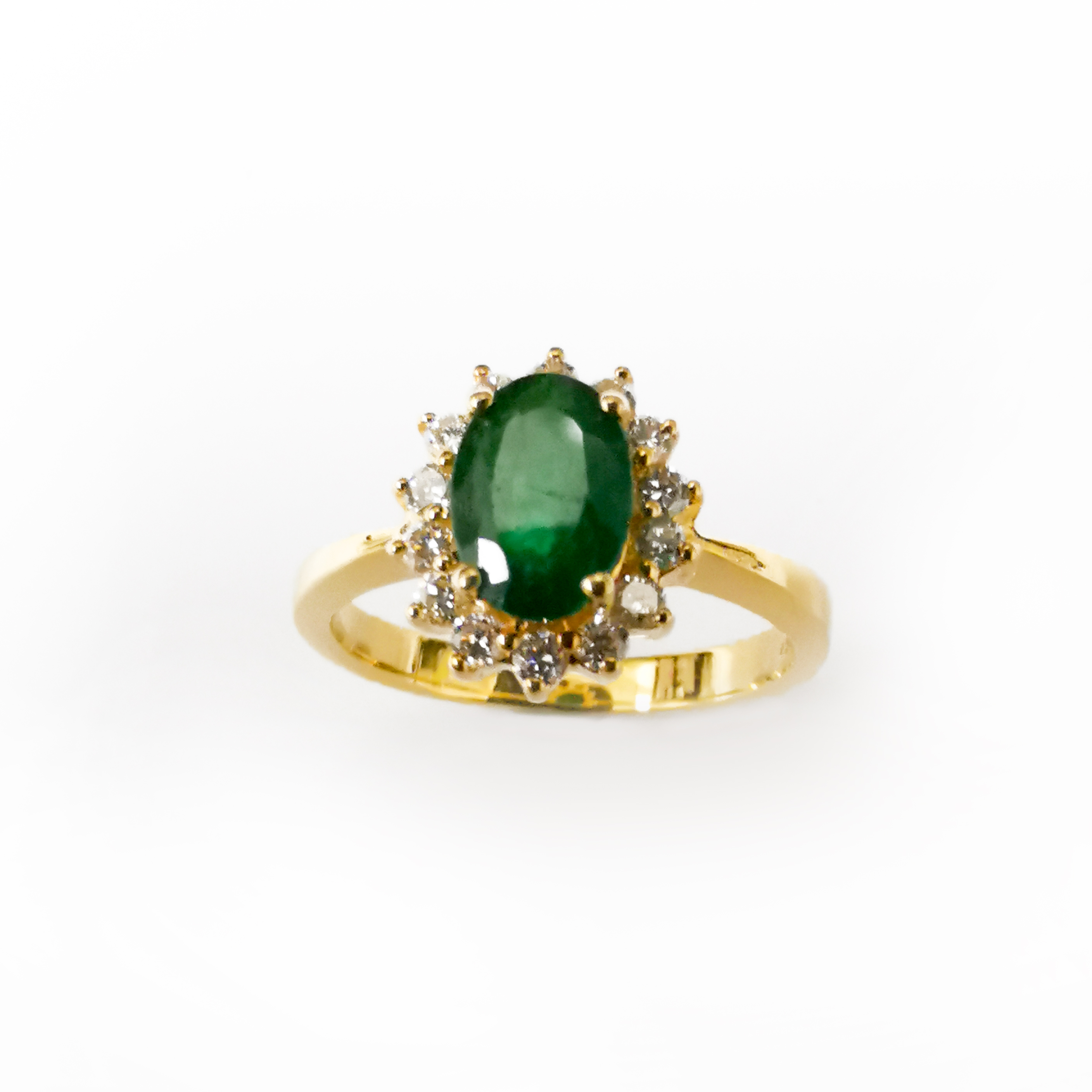 18K YG EMERALD WITH DIA RING ESTIMATED D14-0.14CT